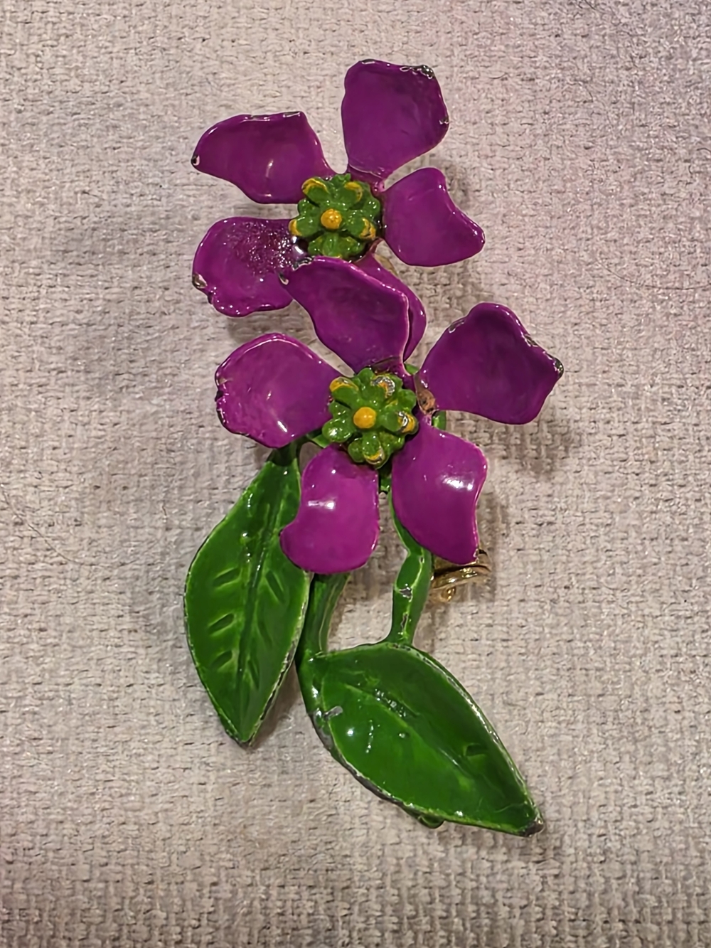 Vintage Bright Purple/Fucshia Enamel Flower Brooch